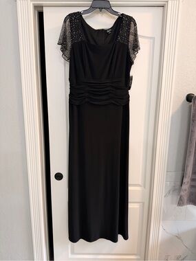 SLNY Black Beaded Sleeve Maxi Dress